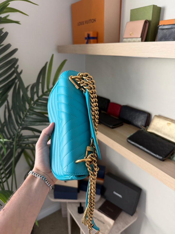 Louis Vuitton New Wave PM Chain Shoulder Bag Baby Blue w/Dust Bag QAS3