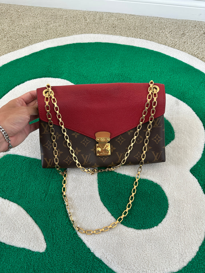 Louis Vuitton Monogram Pallas Chain Shoulder Bag Brown x Red PR55