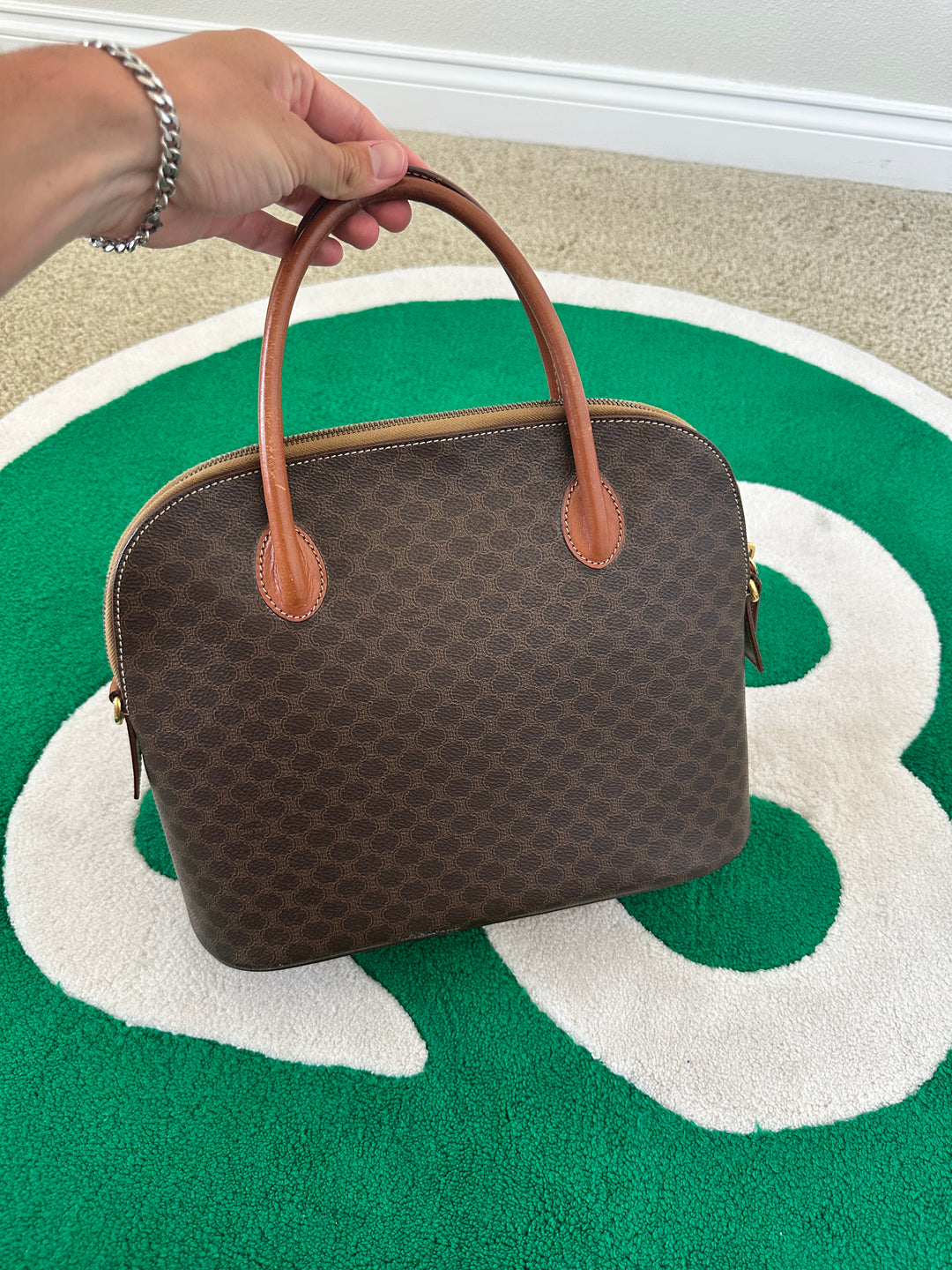 Celine Macadam Leather Alma Style Shoulder Bag Brown GG49