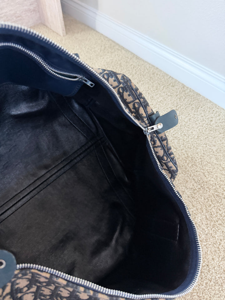 Dior Trotter Canvas x Leather Boston Bag Navy Blue x Black w/Lock VTR9