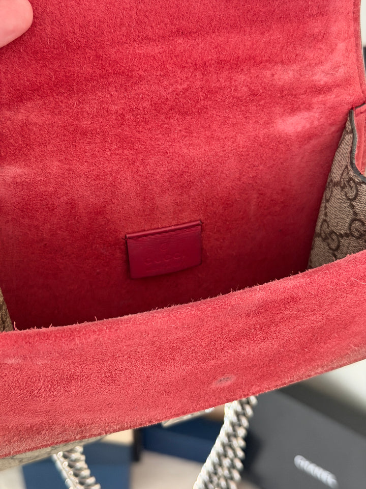 Gucci GG Supreme Dionysus PVC Leather x Suede Chain Shoulder Bag Beige QAS5