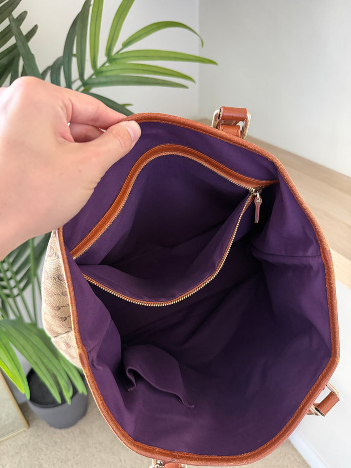 Gucci GG Sherry Web Tote Bag Beige x Orange x Purple w/Charms TRY6