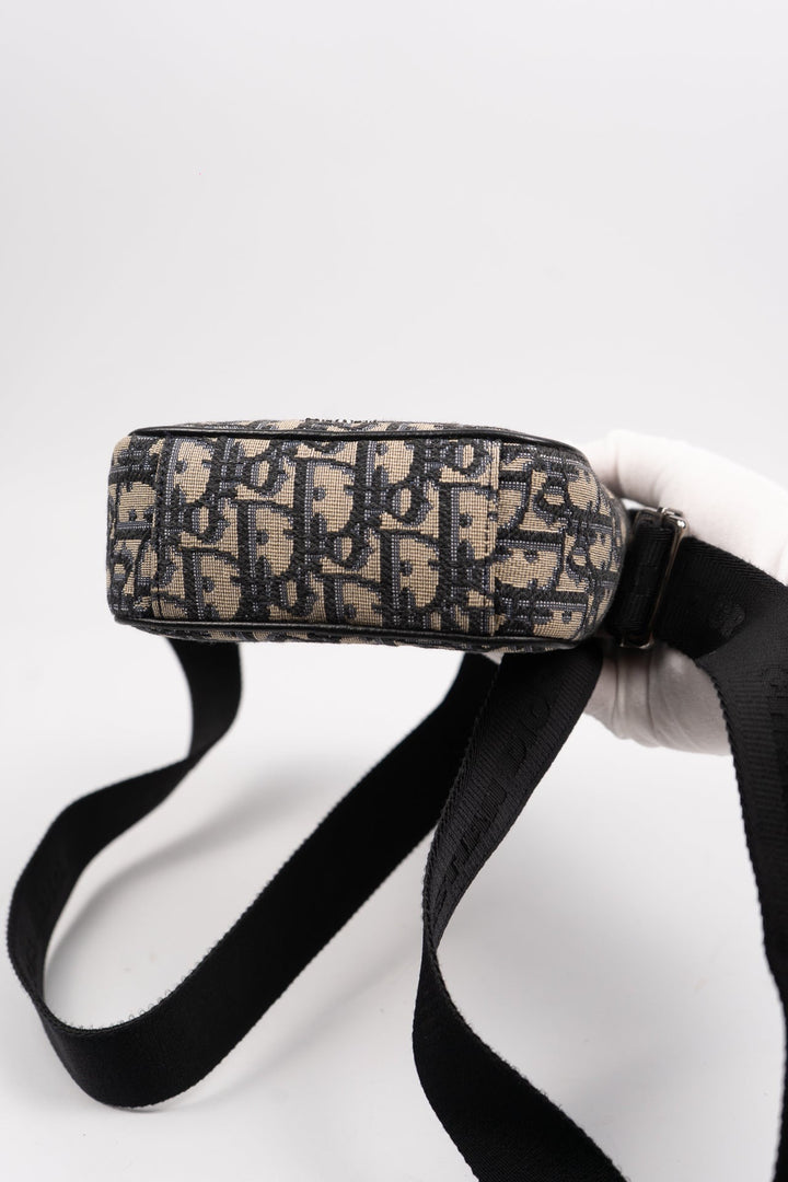 Dior Oblique Canvas x Leather Crossbody Bag Bag Navy x Black EX8