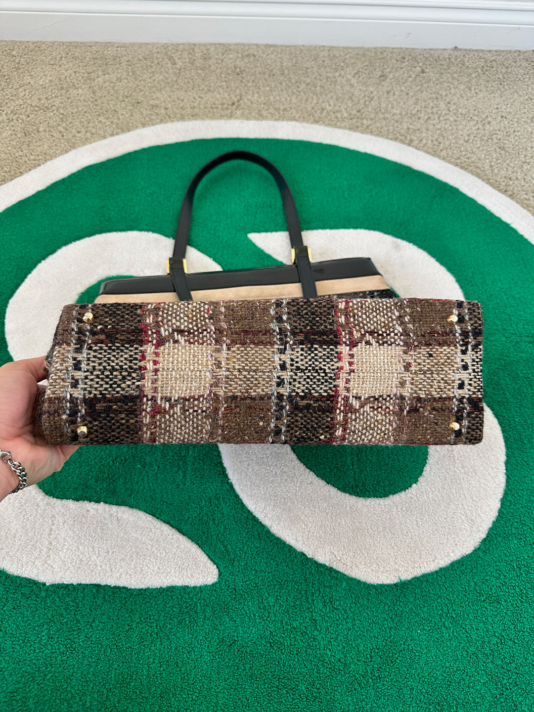Burberry Nova Check Tweed Large Tote Bag Brown GG96