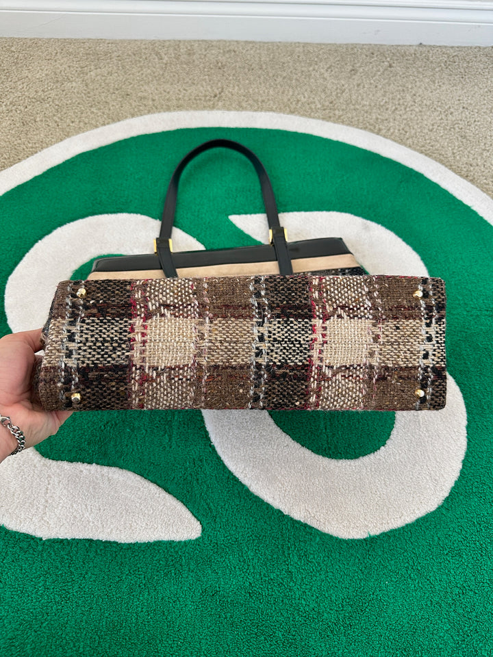 Burberry Nova Check Tweed Large Tote Bag Brown GG96