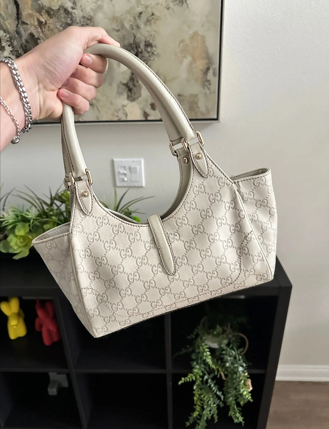 Gucci GG Shadow Leather New Jackie Hand Bag White RT48