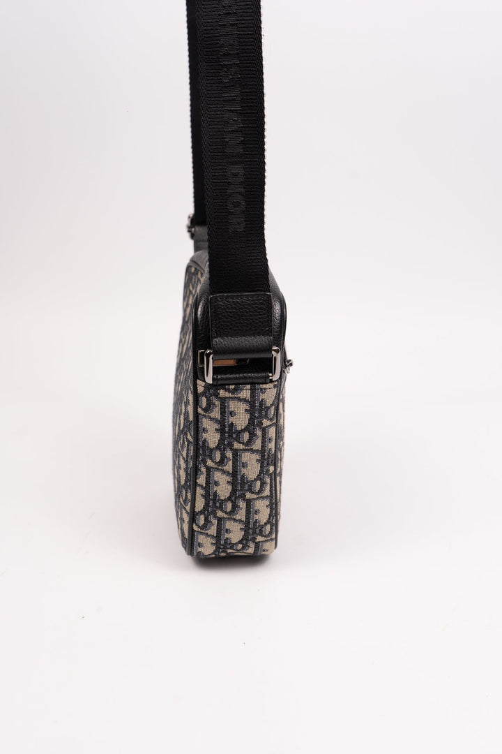 Dior Oblique Canvas x Leather Crossbody Bag Bag Navy x Black EX8