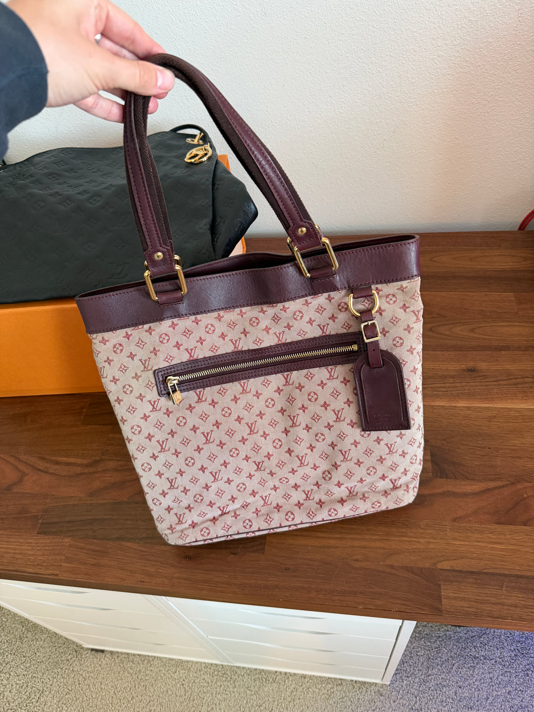 Louis Vuitton Monogram Mini Lin Canvas Lucille GM Tote Bag Pink PY33