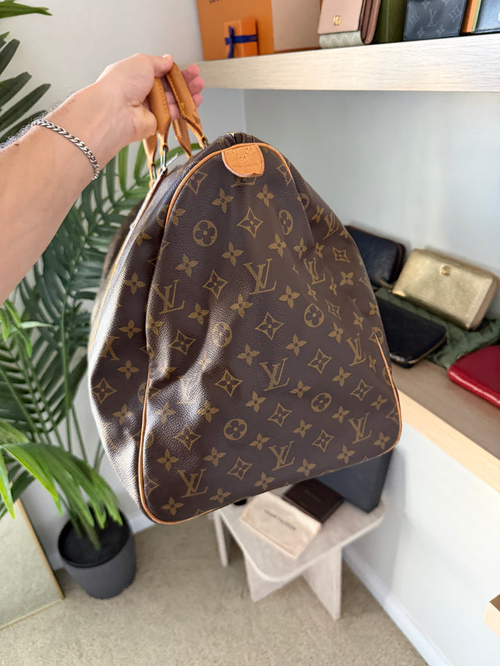 Louis Vuitton Monogram Keepall 55 Travel Boston Bag w/Lock & Key QAS15