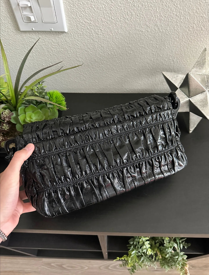 Prada Patent Leather Chain Shoulder Bag Black RT45