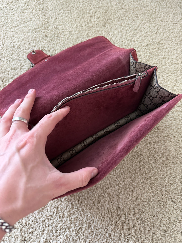 Gucci GG Blooms Dionysus PVC x Suede Chain Shoulder Bag Beige QAS6