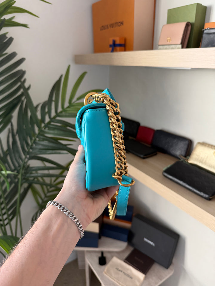 Louis Vuitton New Wave PM Chain Shoulder Bag Baby Blue w/Dust Bag QAS3