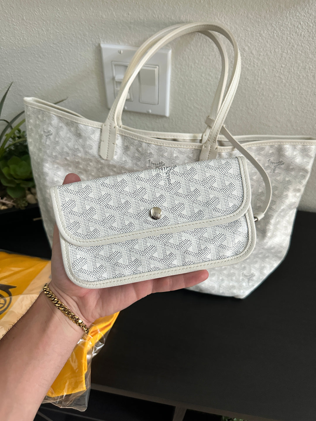 Goyard Saint Louis PM Tote Bag White w/Wallet YU13