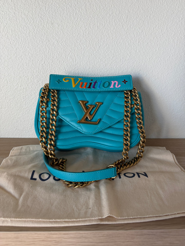Louis Vuitton New Wave PM Chain Shoulder Bag Baby Blue w/Dust Bag QAS3