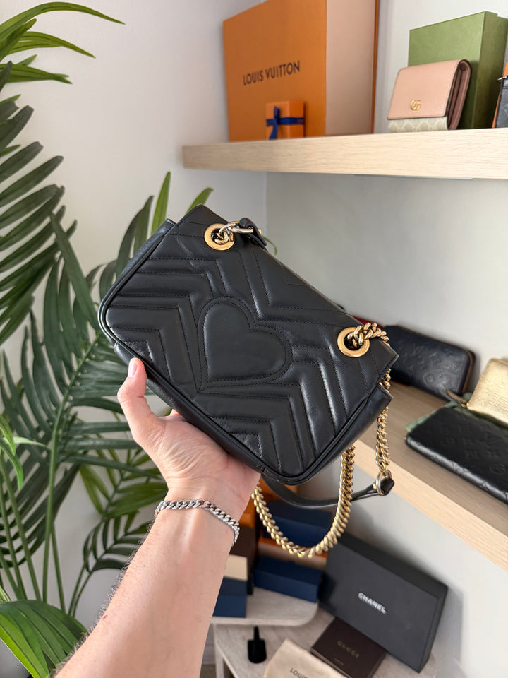 Gucci GG Marmont Leather Chain Shoulder Bag Black QAS4