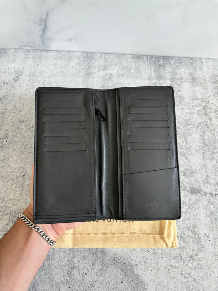 Louis Vuitton Monogram Shadow Noir Black Brazza Long Travel Bifold Wallet CA2