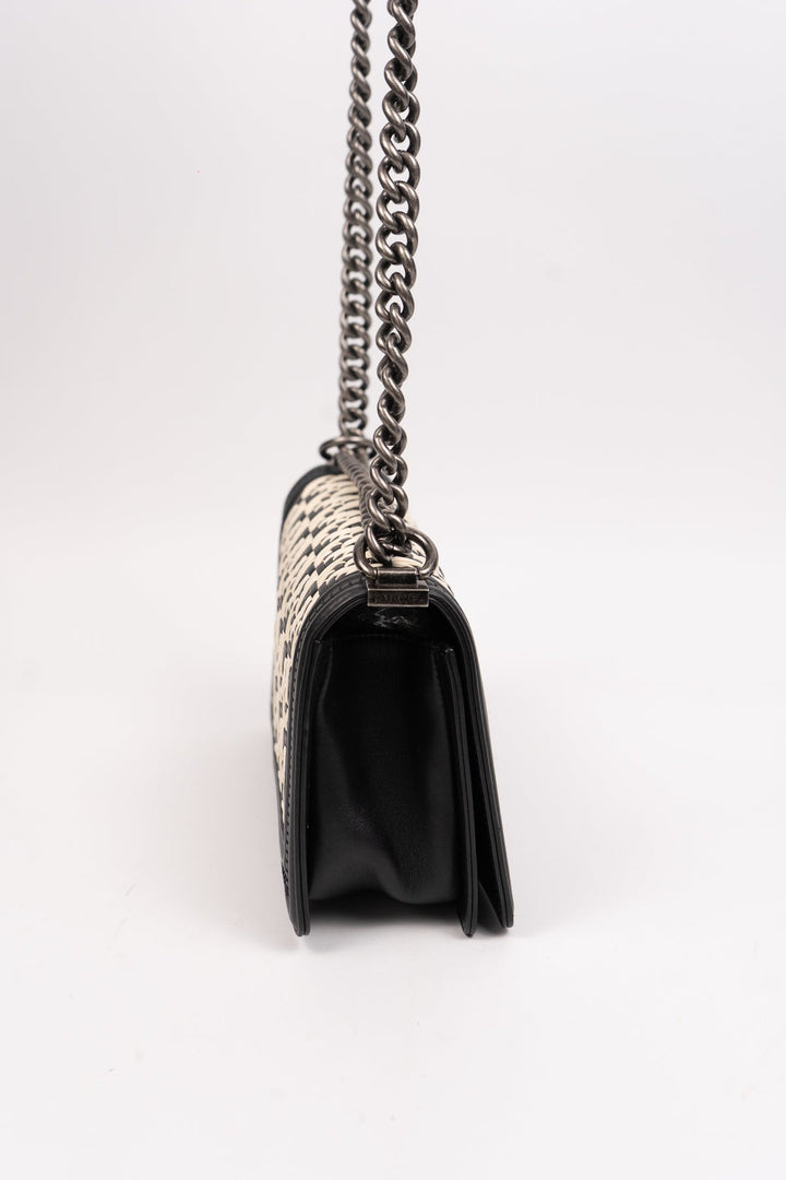 Chanel Boy Chanel 25 Lambskin Chain Shoulder Bag Black x White EX14