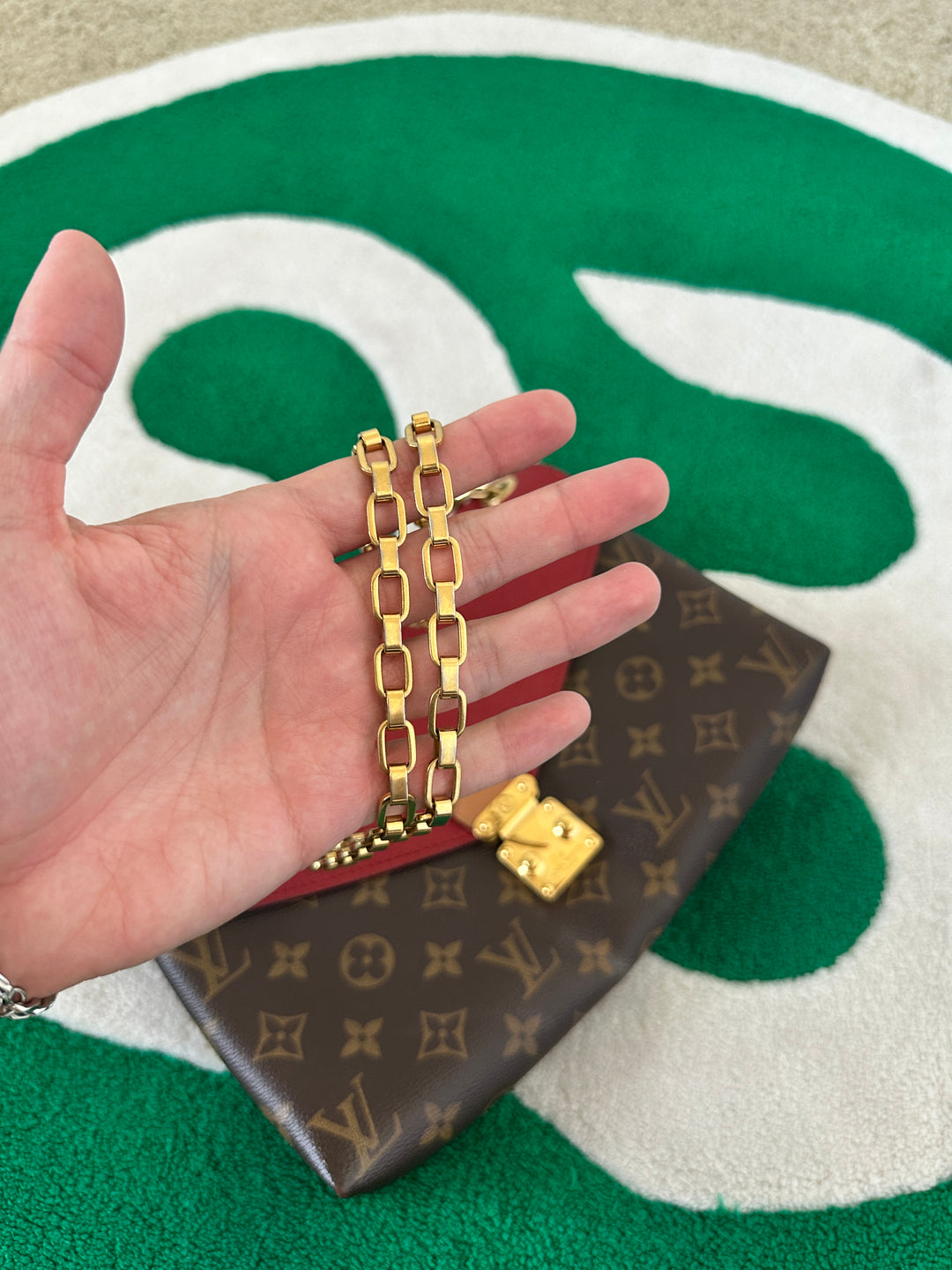 Louis Vuitton Monogram Pallas Chain Shoulder Bag Brown x Red PR55