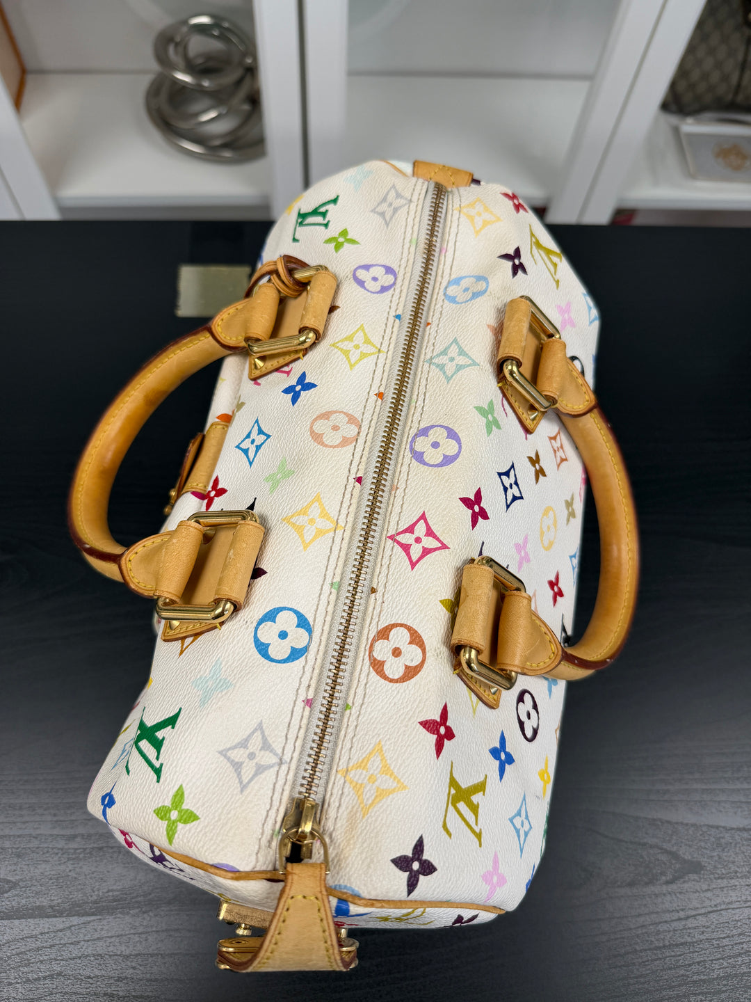 Louis Vuitton Monogram Murakami Multicolor Speedy 30 Handbag White w/Dust Bag GH10