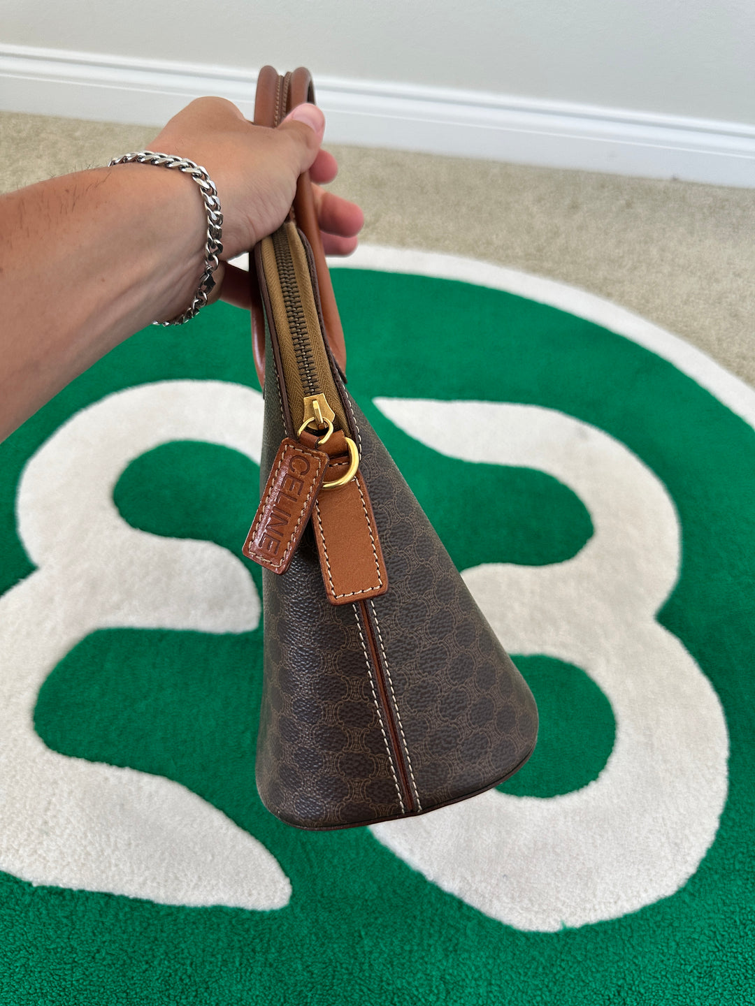 Celine Macadam Leather Alma Style Shoulder Bag Brown GG49