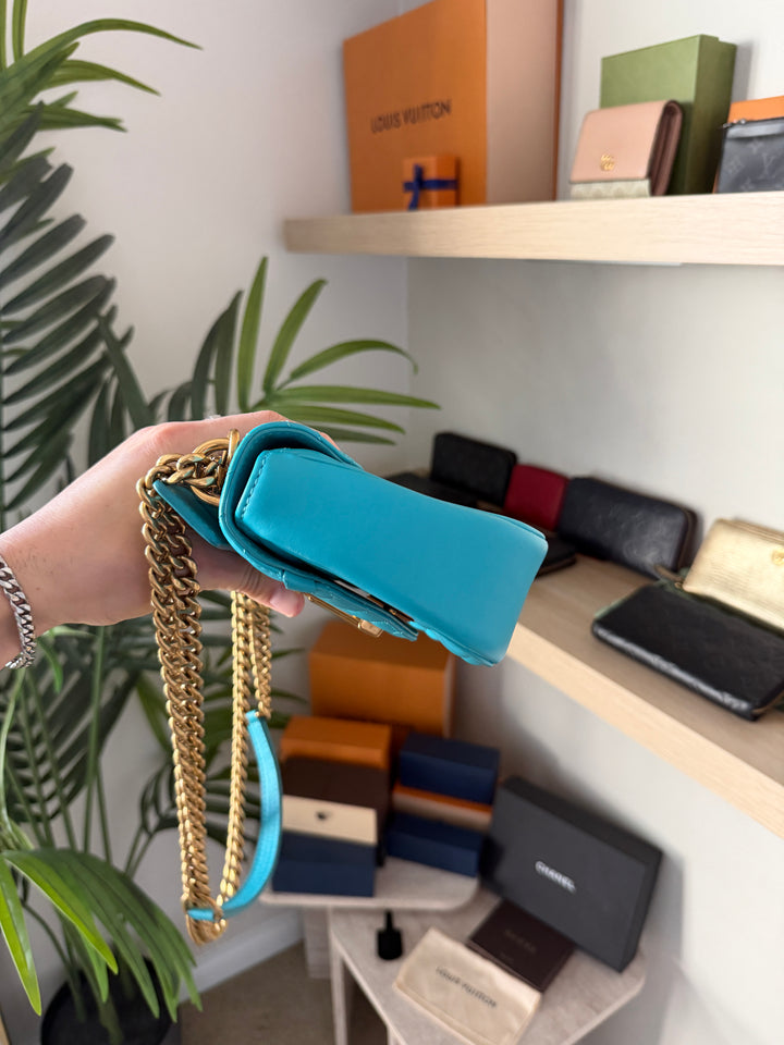 Louis Vuitton New Wave PM Chain Shoulder Bag Baby Blue w/Dust Bag QAS3