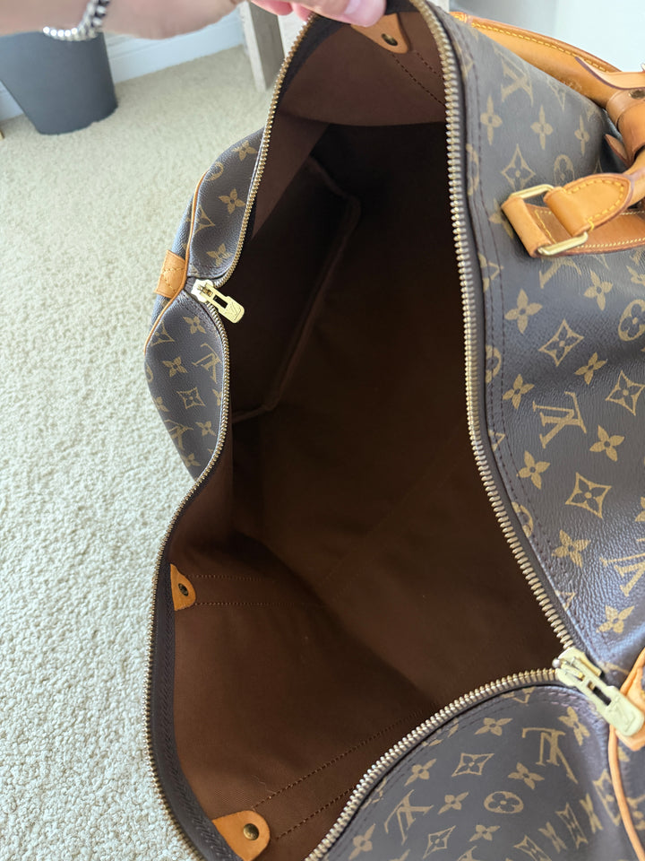 Louis Vuitton Monogram Keepall 55 Travel Boston Bag Brown w/Lock & Key TRY3