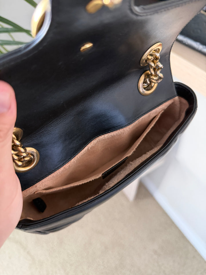 Gucci GG Marmont Leather Chain Shoulder Bag Black QAS4