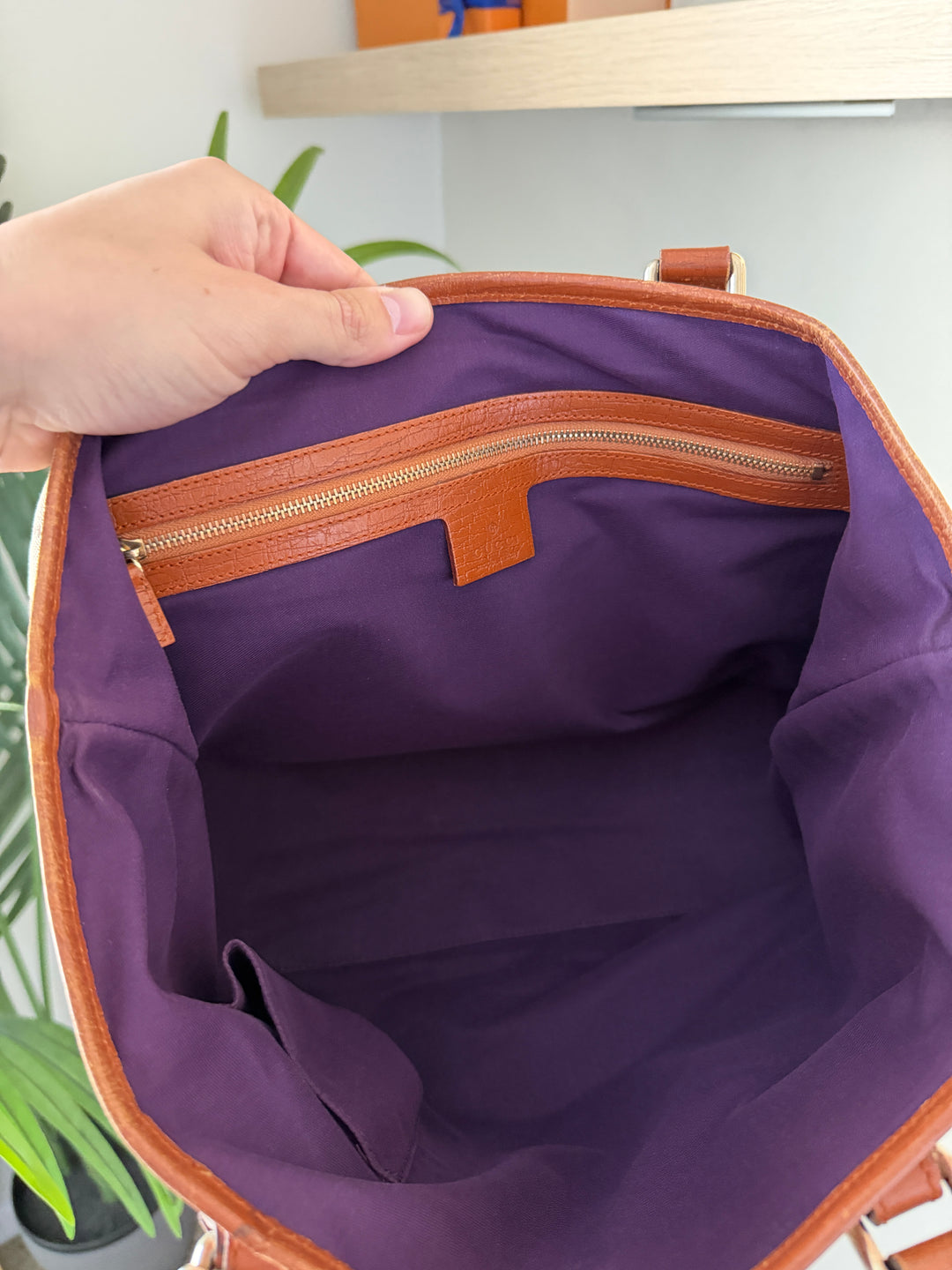 Gucci GG Sherry Web Tote Bag Beige x Orange x Purple w/Charms TRY6