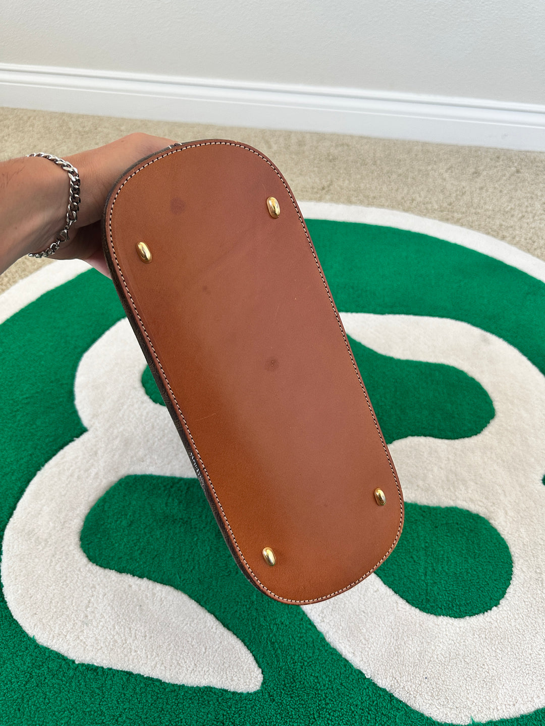 Celine Macadam Leather Alma Style Shoulder Bag Brown GG49