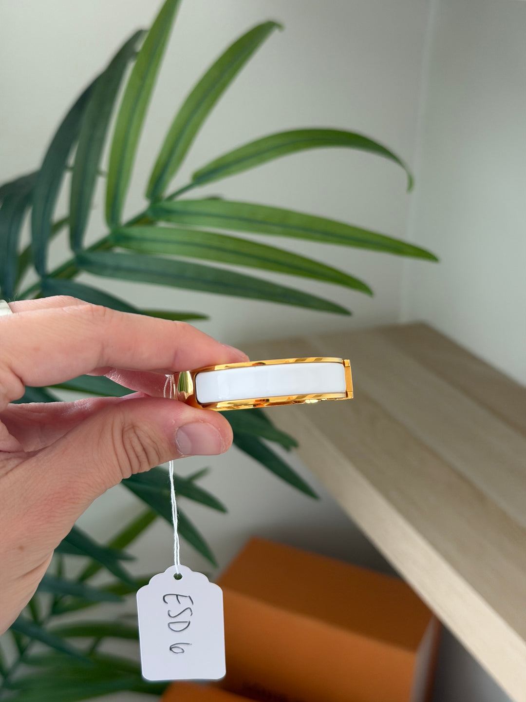 Hermes Clic Clac H Bangle PM Gold x White ESD6