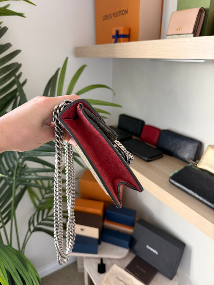 Gucci GG Supreme Dionysus PVC Leather x Suede Chain Shoulder Bag Beige QAS5