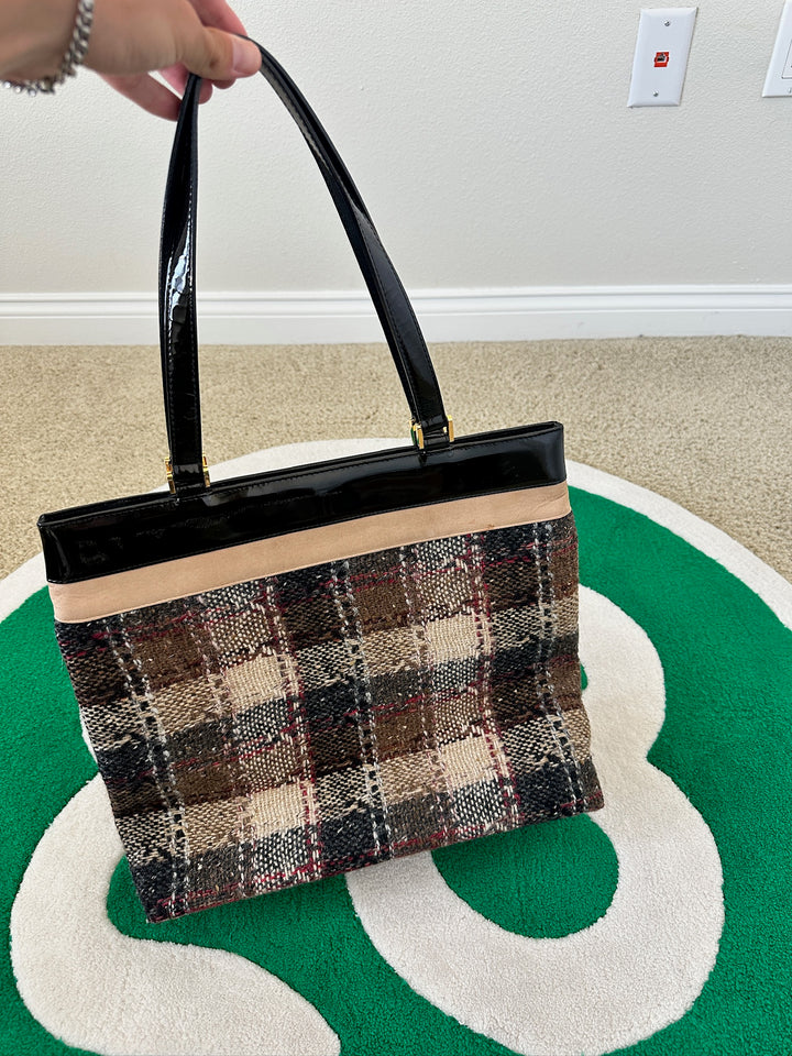 Burberry Nova Check Tweed Large Tote Bag Brown GG96