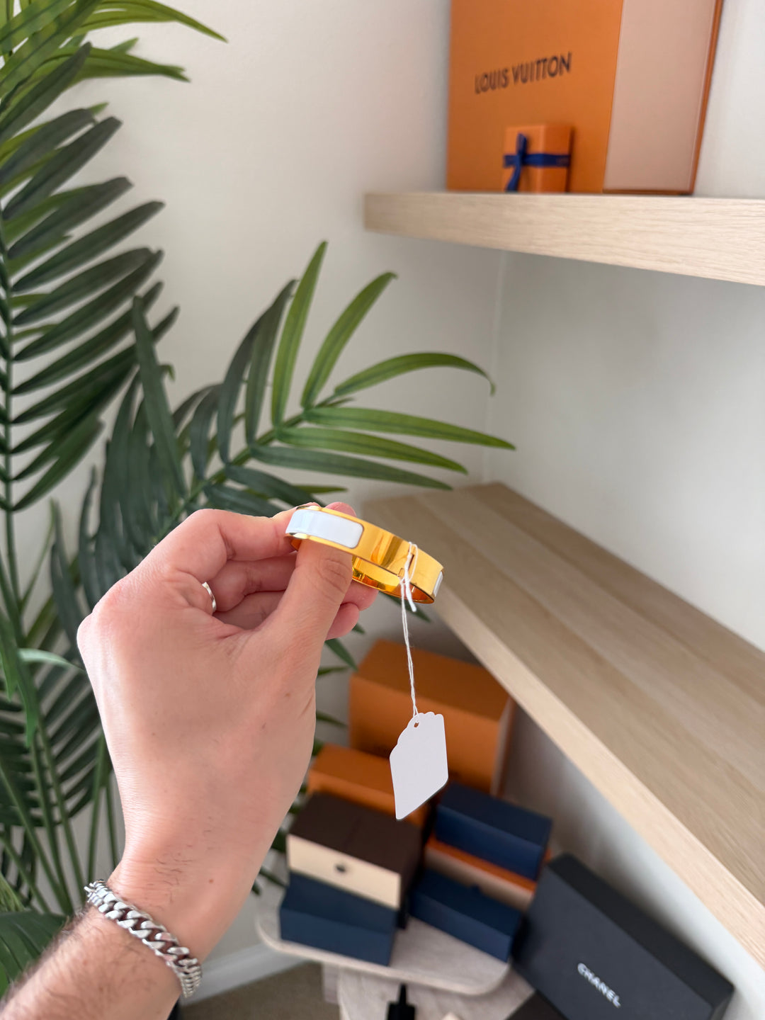 Hermes Clic Clac H Bangle PM Gold x White ESD6