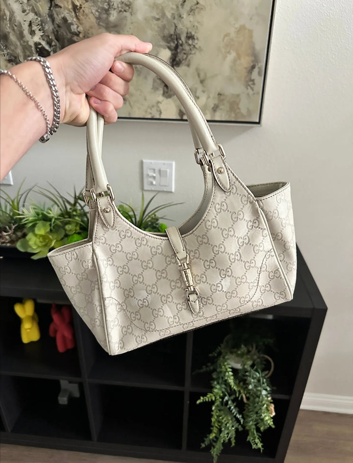 Gucci GG Shadow Leather New Jackie Hand Bag White RT48
