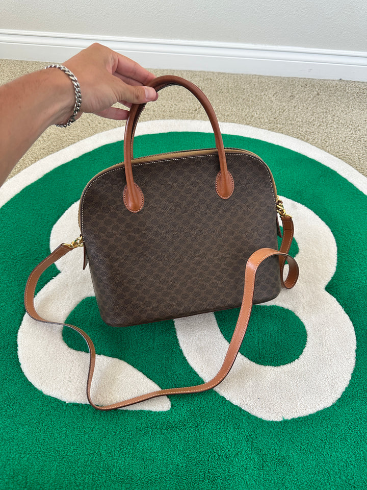 Celine Macadam Leather Alma Style Shoulder Bag Brown GG49