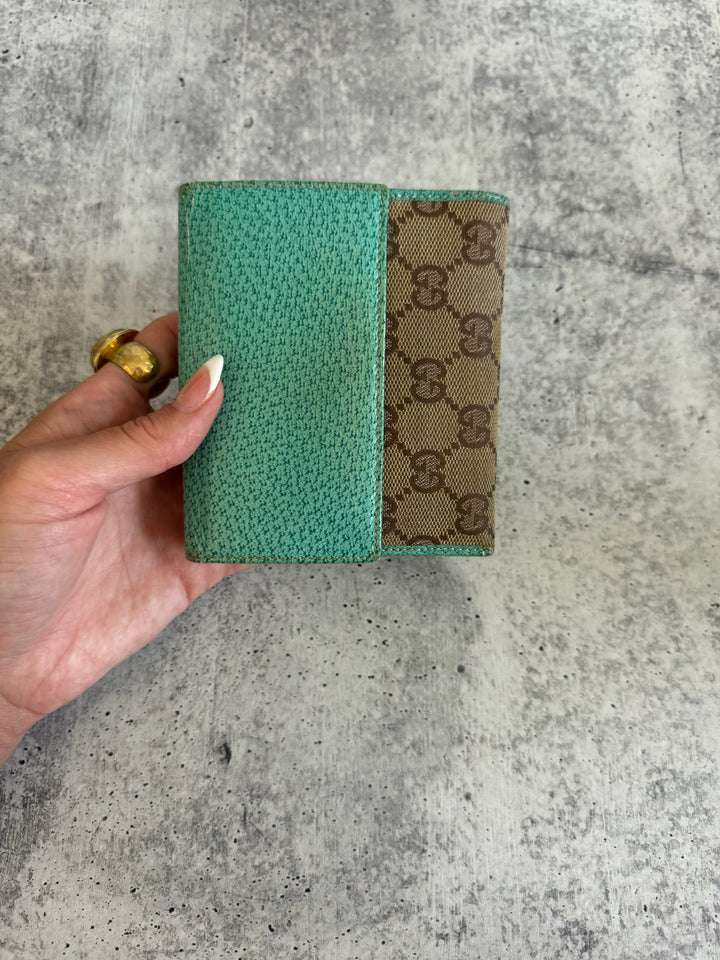Gucci GG Canvas Trifold Wallet Brown x Blue GG11