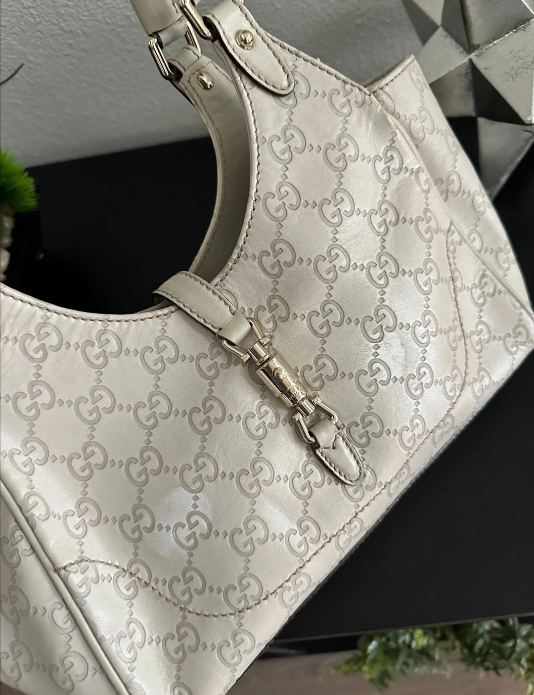 Gucci GG Shadow Leather New Jackie Hand Bag White RT48