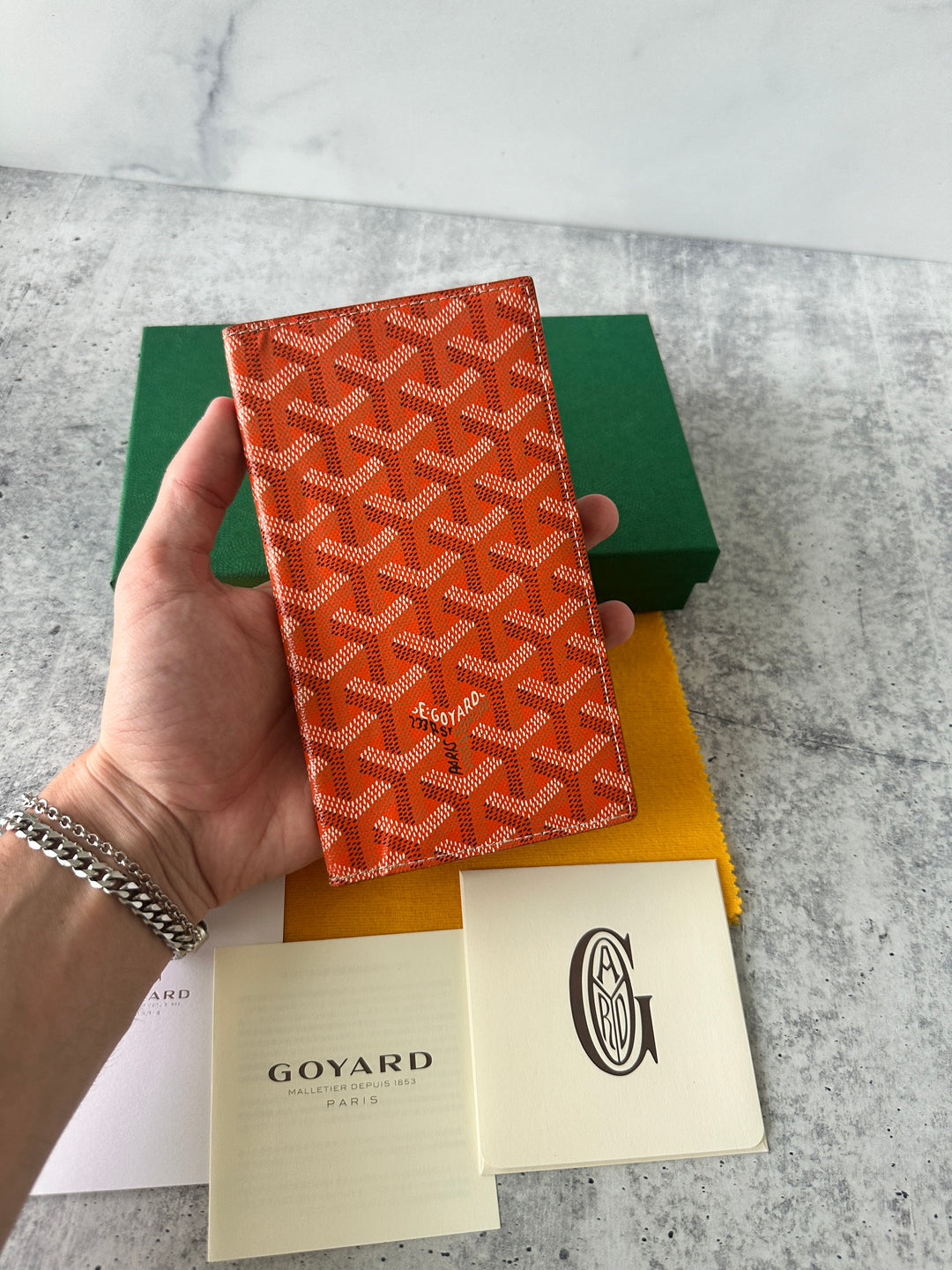 Goyard Leather Long Travel Bifold Wallet Orange QA9