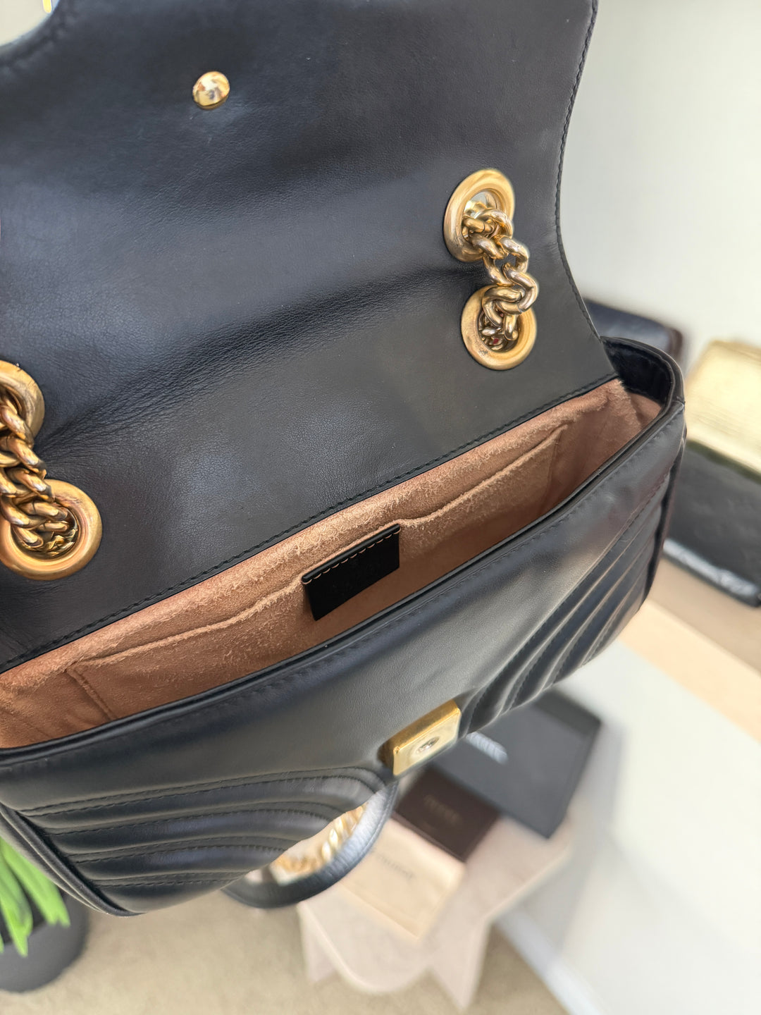 Gucci GG Marmont Leather Chain Shoulder Bag Black QAS4