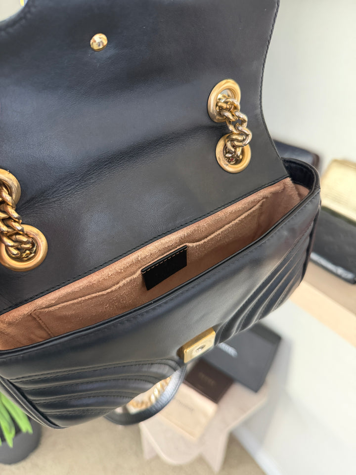 Gucci GG Marmont Leather Chain Shoulder Bag Black QAS4