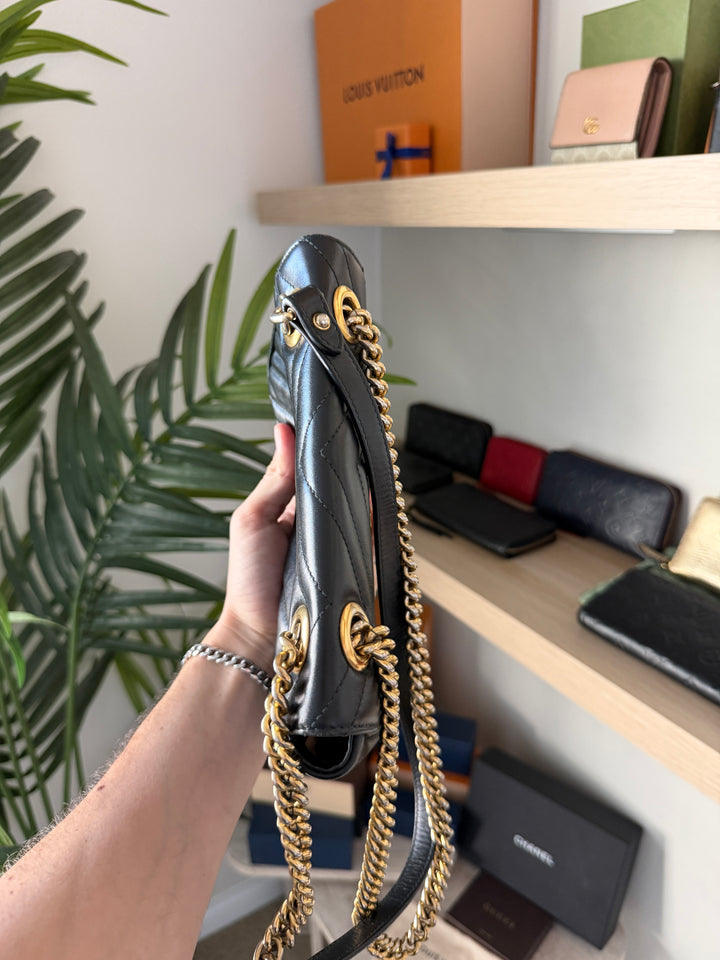 Gucci GG Marmont Leather Chain Shoulder Bag Black QAS4
