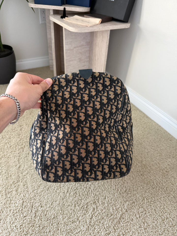 Dior Trotter Canvas x Leather Boston Bag Navy Blue x Black w/Lock VTR9