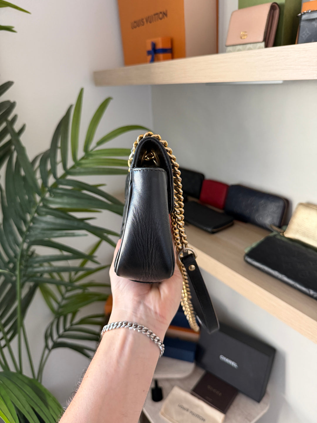 Gucci GG Marmont Leather Chain Shoulder Bag Black QAS4