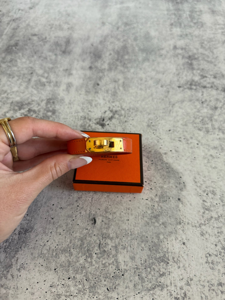 Hermes Kelly De Boulter 2003 Orange x Gold Bracelet RT39