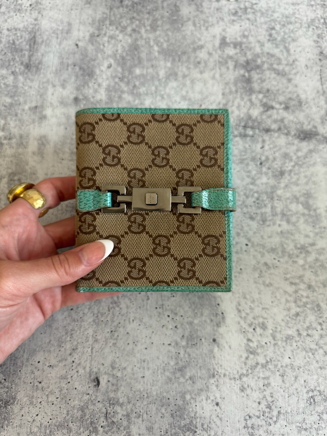 Gucci GG Canvas Trifold Wallet Brown x Blue GG11