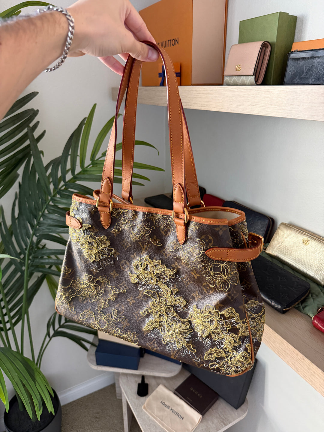 Louis Vuitton Monogram Dentelle Batignolles Orizontal Tote Bag Brown w/Full Inclusion QAS9