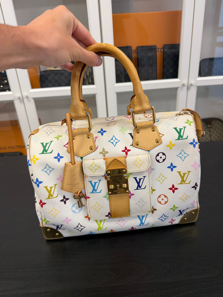 Louis Vuitton Monogram Murakami Multicolor Speedy 30 Handbag White w/Dust Bag GH10