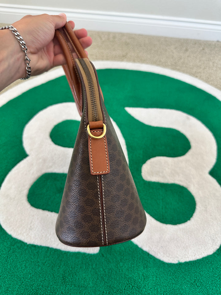 Celine Macadam Leather Alma Style Shoulder Bag Brown GG49
