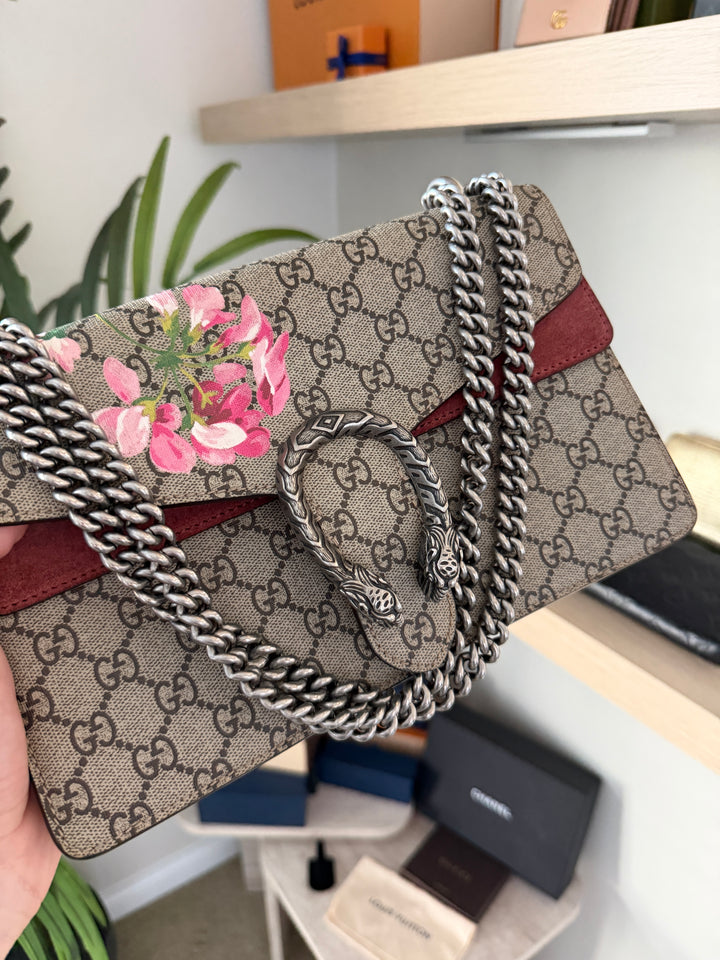 Gucci GG Blooms Dionysus PVC x Suede Chain Shoulder Bag Beige QAS6