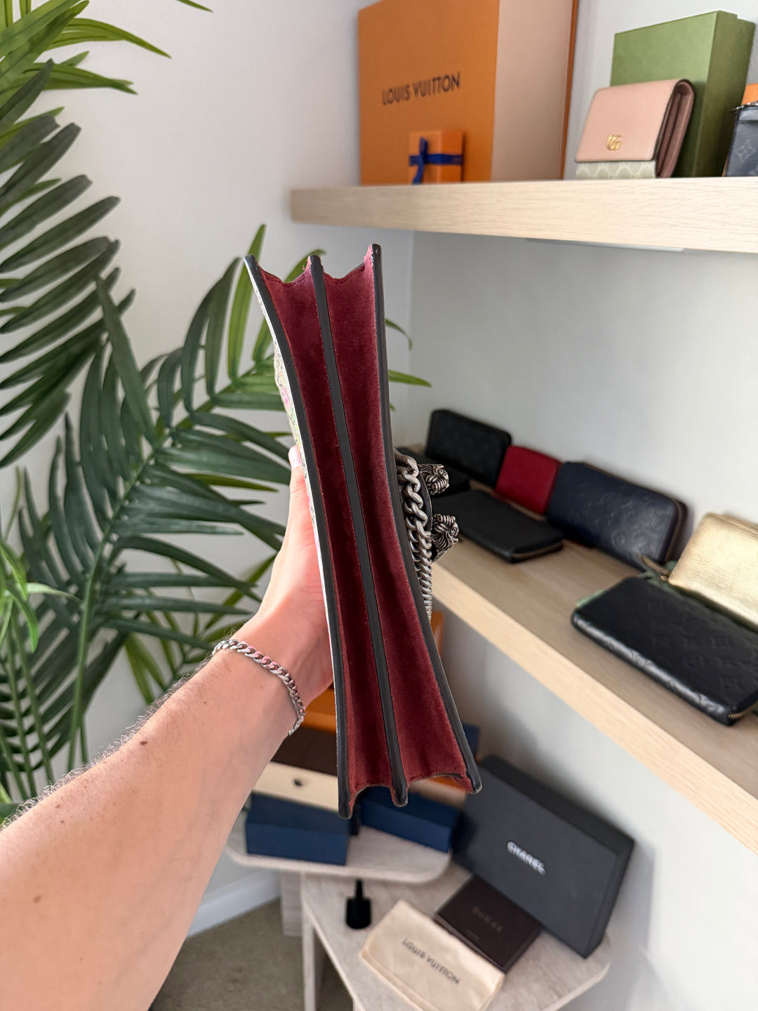 Gucci GG Blooms Dionysus PVC x Suede Chain Shoulder Bag Beige QAS6